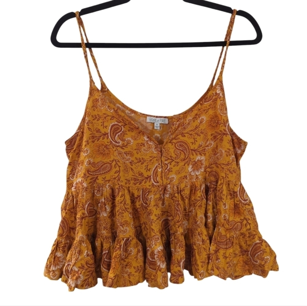 Patrons Of Peace Ruffle Peplum Floral Fall Boho Crop Top